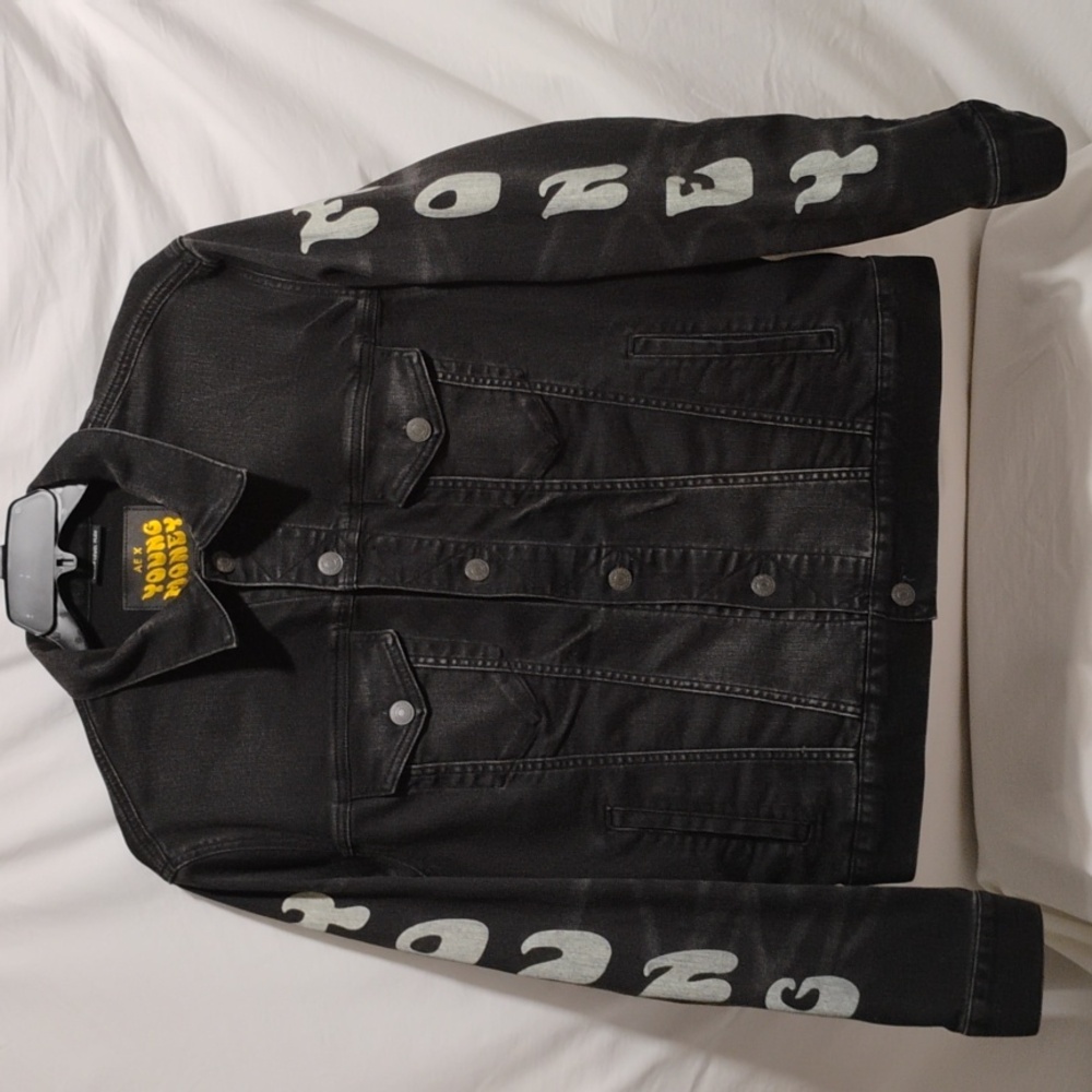 SALE! NWOT AE X Young Money Lil Wayne Black Denim Jacket Sz.L (BX16)